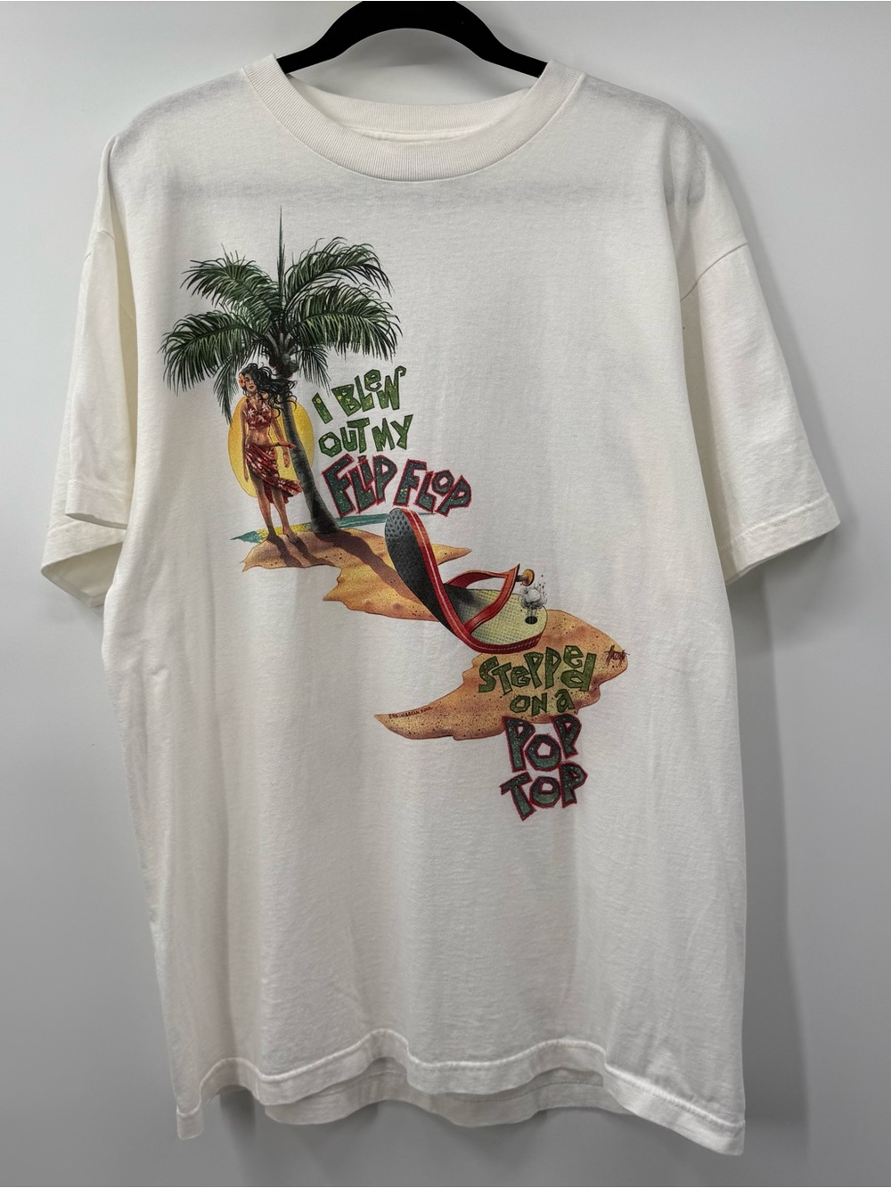 White Short-Sleeve Graphic Palm & Flip-Flop Tee